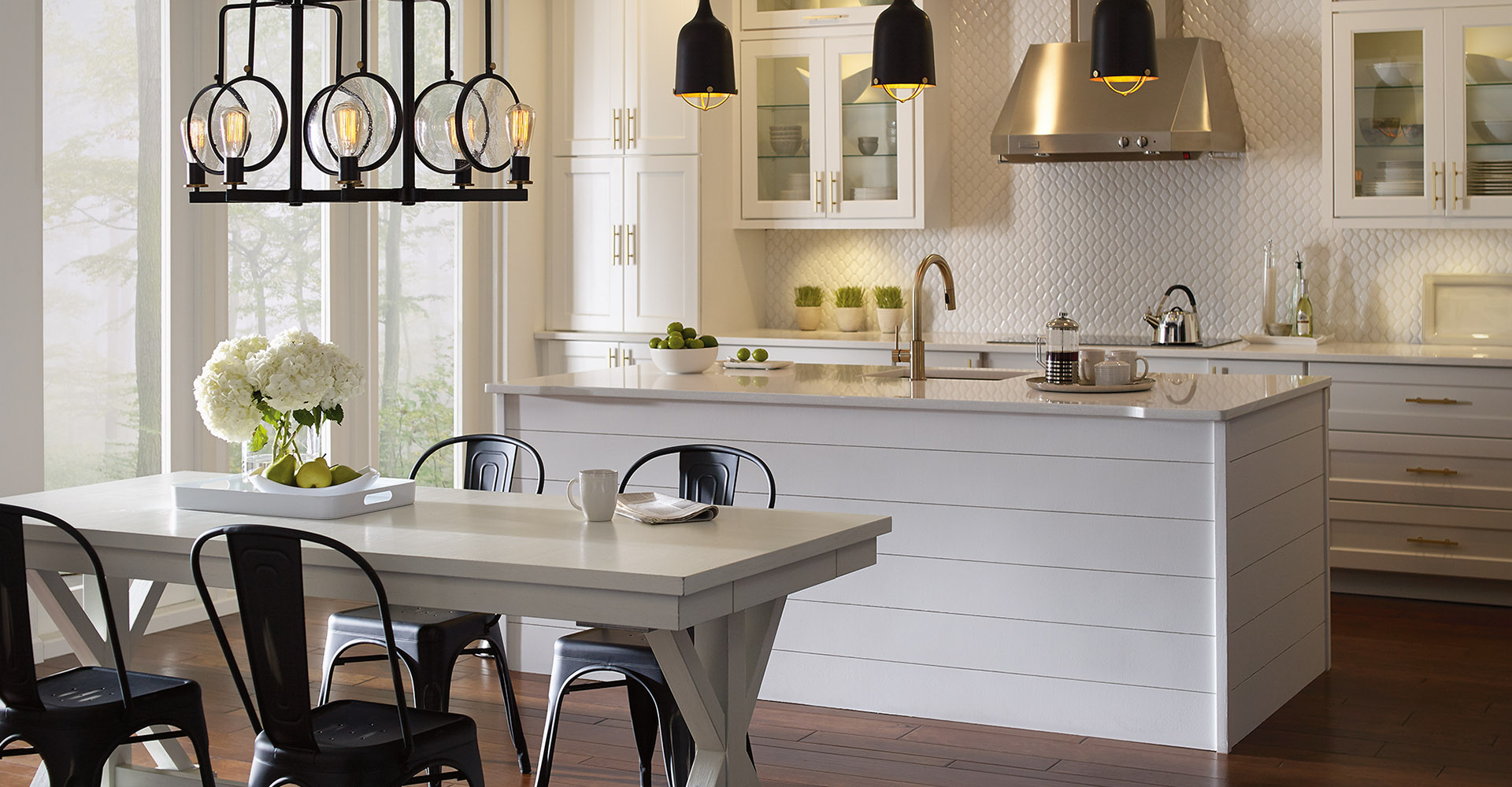 beautiful modern kitchen with pendant lighting