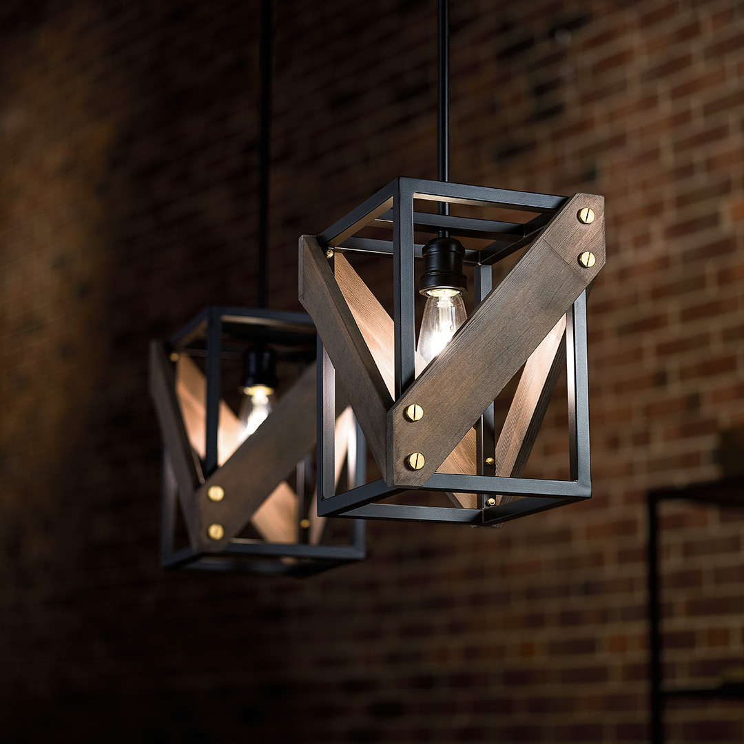 Rustic industrial wood pendants