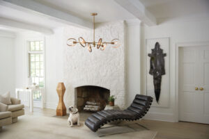 gold chandelier lighting fixture in living room 