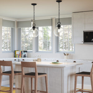 Pendant lights over a kitchen island