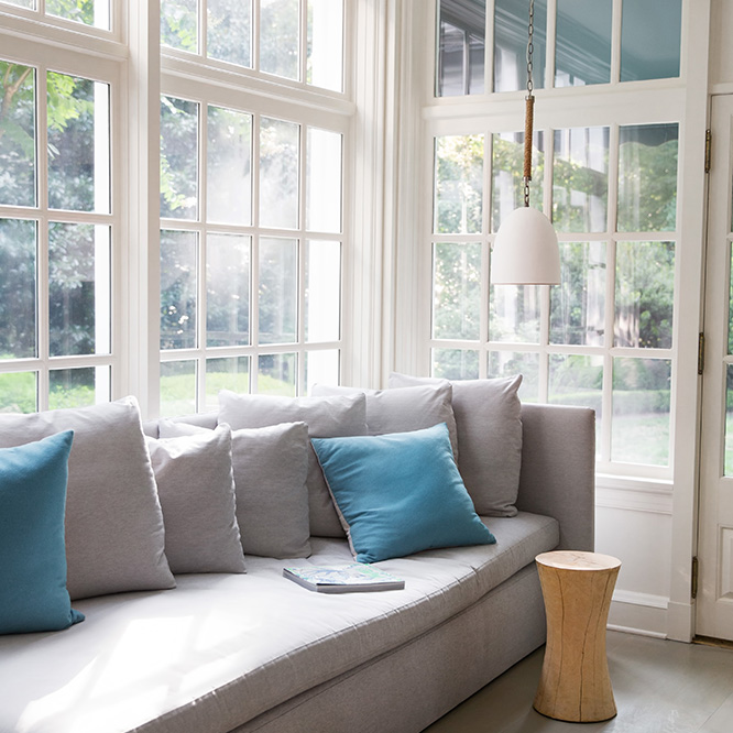 A pendant light in a living area