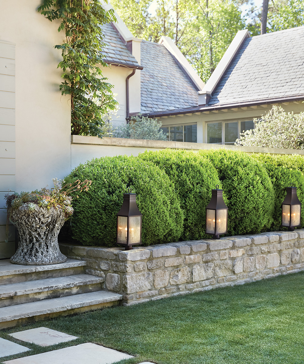 Exterior lighting on stone wall